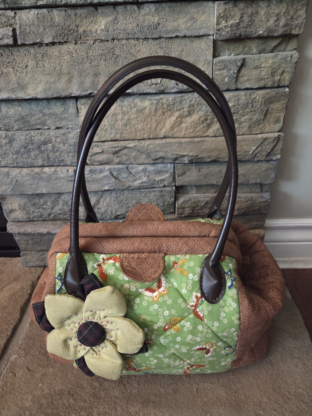 Quilted Patchwork Handbag – Floral & Butterfly Cottagecore Satchel